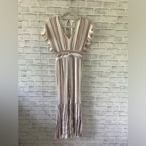 Storia striped wide leg jumpsuit with ruffles